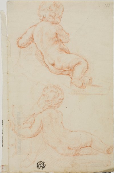 To Putti set bagfra, en skriver af Unknown