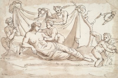 Venus og Amoretti og To Satyrer af Unknown