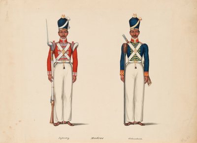 10. Madras Native Infantry og Madras Artillery af Unknown artist