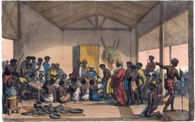 En banket i Abessinien - gravering fra "" skikke og traditioner for alle folk i universet. Det vil sige historien om regeringen, lovene, militsen, om alle nationers religion fra de fjerneste tider til i dag "1856 af Unknown artist