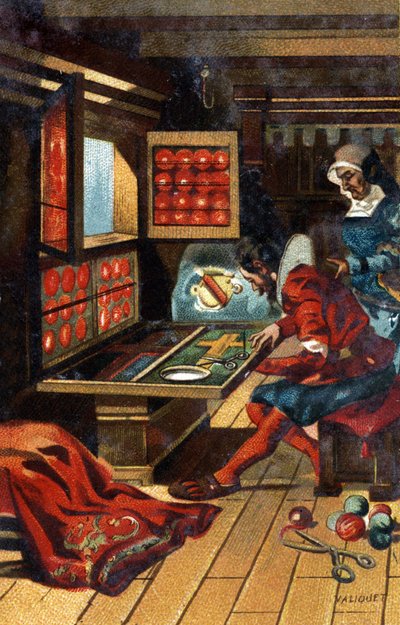 En Chasublier (en arbejder, der laver al slags kirkebeklædning) i 1546. Kromolitografi fra slutningen af 1800-tallet. af Unknown artist