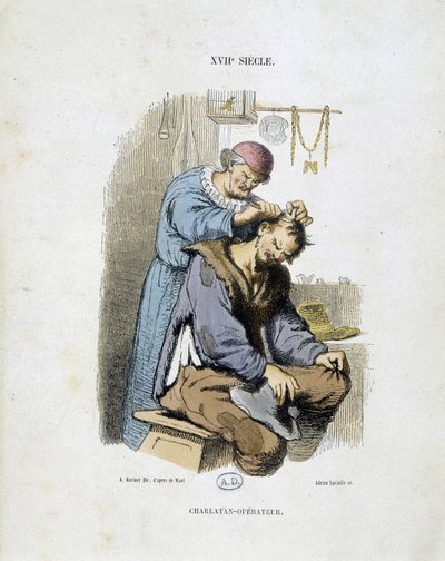 En charlatanoperatør - fra en gravering fra det 17. århundrede af Unknown artist