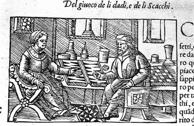 Et par spiller terninger. Stik efter "Historia de gentis septemtrionalis" af Olaus Magnus, Rom 1560. af Unknown artist