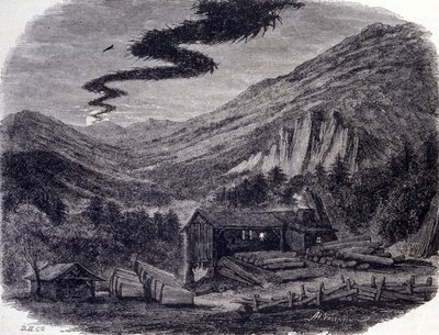 En fantastisk jagt (luftfart eller vild) eller Menee (Menee Hellequin) eller Mesnie i Vogeserne, et natligt tempet, der ifølge populære legender manifesterer sig efter en forbandelse eller en heksesabbat. Indgravering af det 19. århundrede af Unknown artist