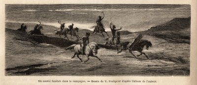 En begravelseskonvoj i det islandske landskab, ledet af en hest, der bærer kisten, efterfulgt af omkring tredive mennesker og en flok hunde, der råber og gøer hele dagen, standser ved hvert hus for at drikke et glas alkohol, så funebre fortsætter af Unknown artist