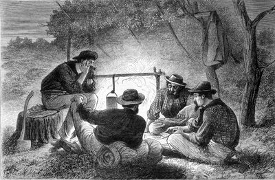 Et spil kort omkring et lejrbål i Queenslaw, Australien. af Unknown artist