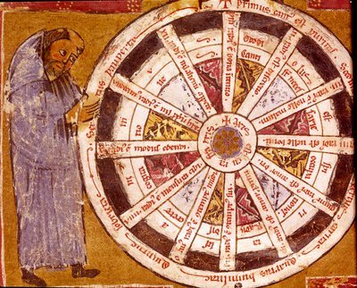 En munk nær det religiøse livs hjul Miniature fra Hugo de Sancto Victores "Værker" (Hugh af St. Victor) (ca. 1096- 1141) Biblioteca Governativa fra det 12. århundrede, Cremona af Unknown artist