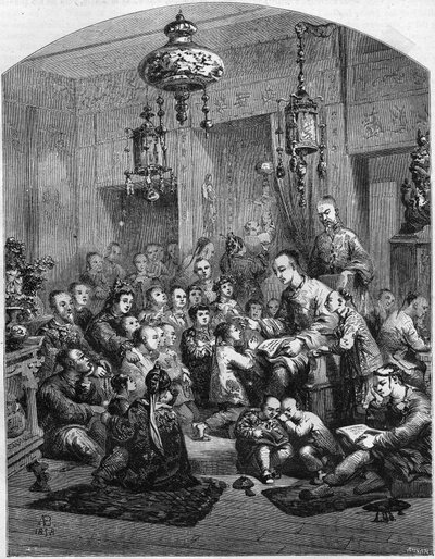 En skole i Kina i 1858. af Unknown artist