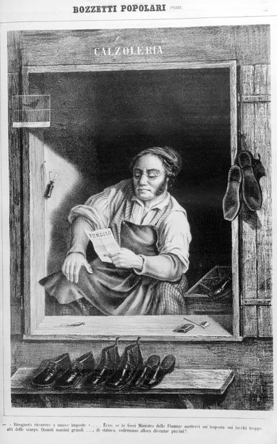 En skomager i 1800-tallet: Hvis vi sætter skat på hæle for højt, hvor mange høje mænd ville blive små... af Unknown artist