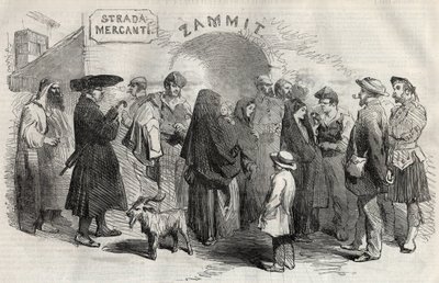 En gade i Valletta (Valletta) på øen Malta (Malta) i 1857. af Unknown artist