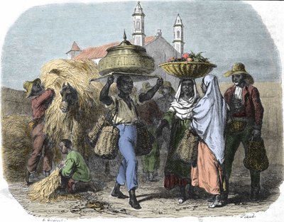 En rejsende brødsælger i Cuba, gravering fra 1870 af Unknown artist