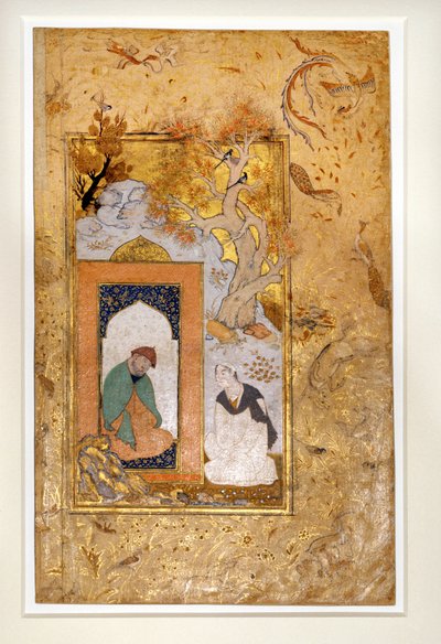 En ung mand besøger en dervich (gouache og guld på papir) af Unknown artist