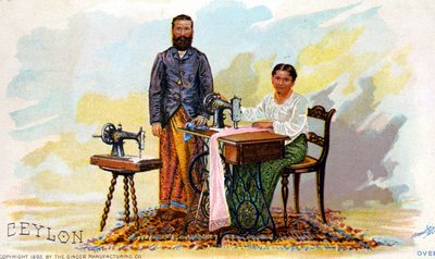 Annoncering for symaskiner Singer, Ceylon (nuværende Sri Lanka). 1892 af Unknown artist