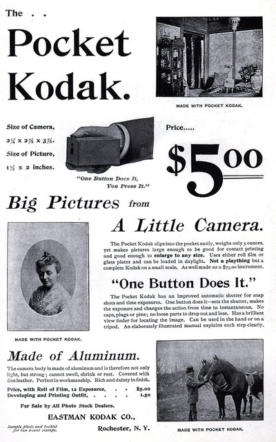 Annoncering for Kodak-lommekameraet. (Lomme Kodak) 1895. Privat Coll. af Unknown artist