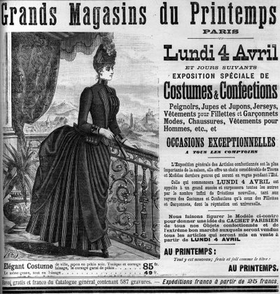 Annoncering for stormagasinerne i Printemps i Paris, i Le Monde Illustrée 1887. af Unknown artist