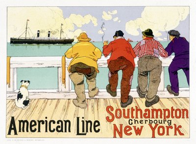 Reklameplakat for den amerikanske linje "Southampton, Cherbourg, New York" i "Pictorial Placard"", Bruxelles af Unknown artist