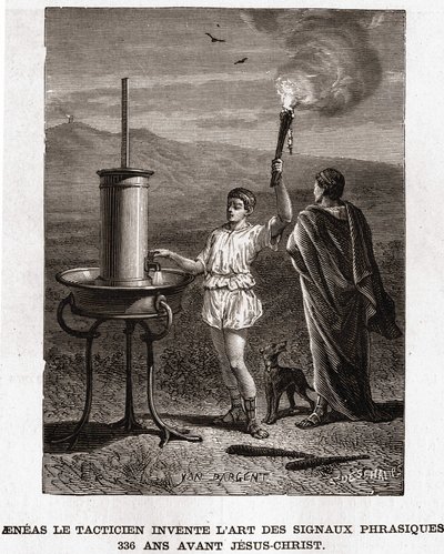Taktikeren Aenéas opfinder kunsten med frasiske signaler, 366 f.Kr. Gravering 1800-tallet, bianchetti samling af Unknown artist