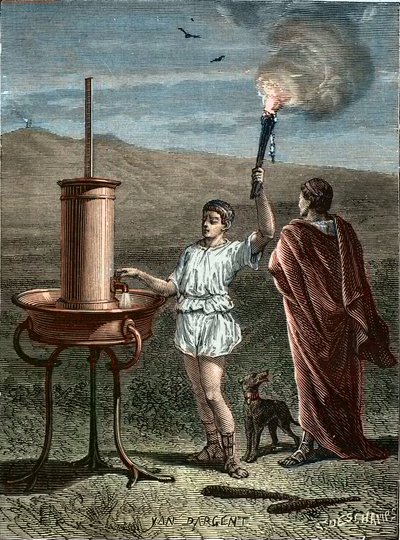 Aeneas Tacticus eller taktikeren opfinder et trinvis signalsystem 336BC - Enee the Tactician - Aeneas the Tactician opfinder kunsten med phrasal signaler i 336 BC - Aeneas the Tactician opfinder kunsten at phrasal signaler i 336 BC. af Unknown artist