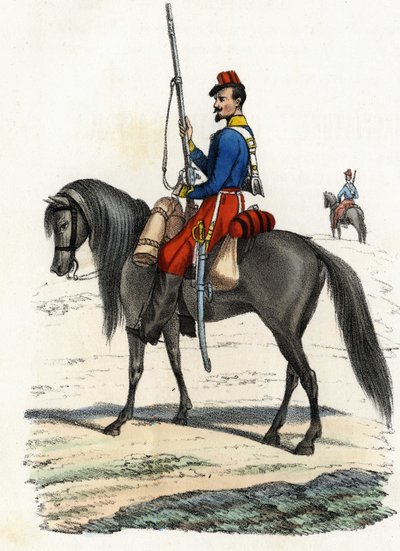 Afrikansk jæger til hest, regiment dannet i 1831 og til stede i Algeriet i 1832. I "" Storia d