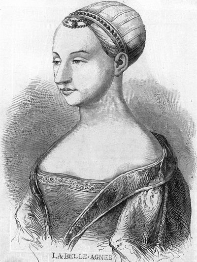 Agnes Sorel (1422-1450) (Lady of Beaute sur Marne) (Beaute-sur-Marne), kendt som "La Belle Agnes", favorit af Charles VII. Indgravering af det 19. århundrede. af Unknown artist