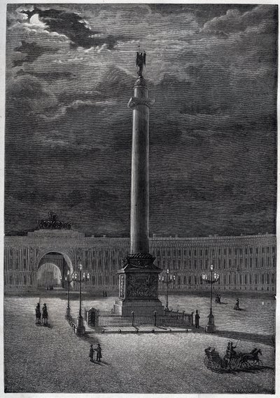 Alexandersøjlen i Skt. Petersborg, Rusland - Alexandersøjlen i Skt. Petersborg - gravering fra 1870 af Unknown artist