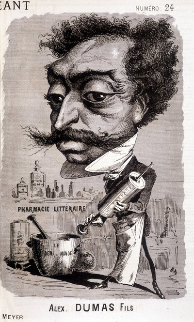 Alexandre Dumas Fils og hans "" litterære apotek"" - i "" Le Géant"" af 02/08/1868 af Unknown artist