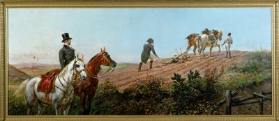 Allegori, der forestiller Napoleon, der pløjer under opsyn af sin sorte tjener i St. Helena, olie på lærred af Olivier Pichat (1825 - 1912) af Unknown artist