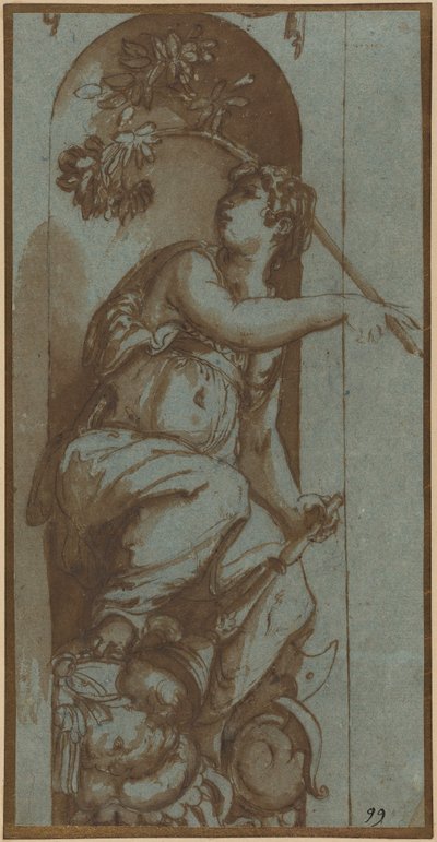 Allegory of Peace (pen og brunt blæk og lavering på blåt lagenpapir; lagt ned) af Unknown Artist
