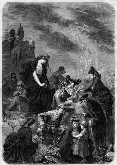 Allegori: det patriotiske abonnement på udviklingen af det franske territorium (Alsace og Lorraine) under besættelsen af Preussen. Gravering i "" L