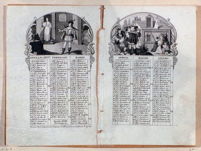 Årets almanakkalender 1837 dekorerede scener af operaen La sonnambula, af Vincenzo Bellini af Unknown artist