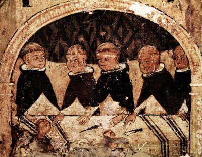 Altertavle af den hellige Dominica af Guzmans (1170-1221), grundlæggeren af den dominikanske ordens liv: gruppe af dominikanske munke til stede. Maleri på træ fra 1200-tallet. Napoli, Museo Nazionale di Capodimonte af Unknown artist