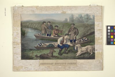 Amerikansk jagtscene (håndfarvet litografi) af Unknown artist