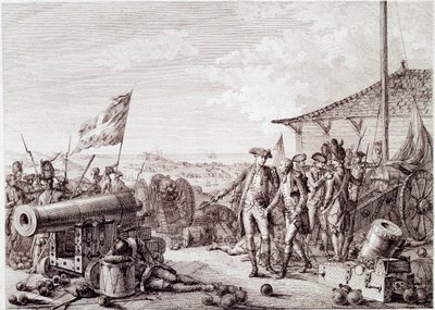 Amerikansk uafhængighedskrig: Slaget ved Grenada den 6. juli 1779 mellem den britiske kongelige flåde og den franske flåde (gravering af Unknown artist