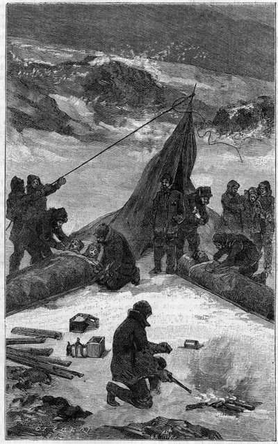 Amerikansk ekspedition til Lady Franklin Bay (1881-1884): redning af besætningen. Indgravering i "" Nature: gennemgang af videnskaberne og deres anvendelser til kunst og industri "" af 22. juni 1889. af Unknown artist