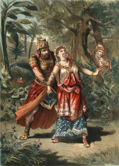 Amestris, kone til Xerxes, perserkongen, bliver bortført af en tjener fra Artaynte. i "" Skønhedskulturen"" af Juan Justo Huguet, Molinas Hermanos redaktører af Unknown artist
