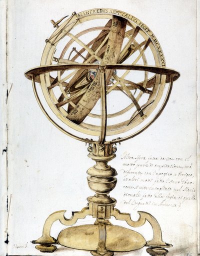 En armillær kugle. 1600-tals stik. af Unknown artist