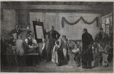 En eksamenstime på en schweizisk skole - gravering i "La suisse" af Jules Gourdault af Unknown artist