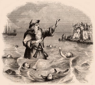 En gammel mand, der drukner børn i havet, fra en populær tysk traditionel legende af Unknown