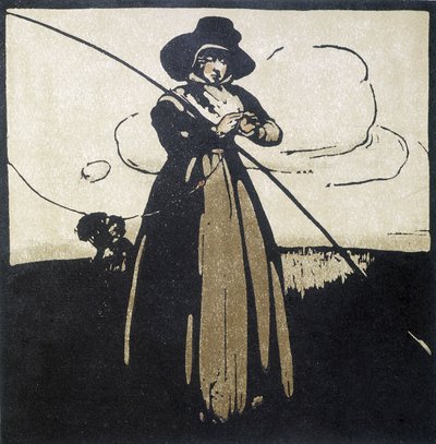 Lystfiskeri: Kvinde forbereder sin krog - kalender af Unknown artist