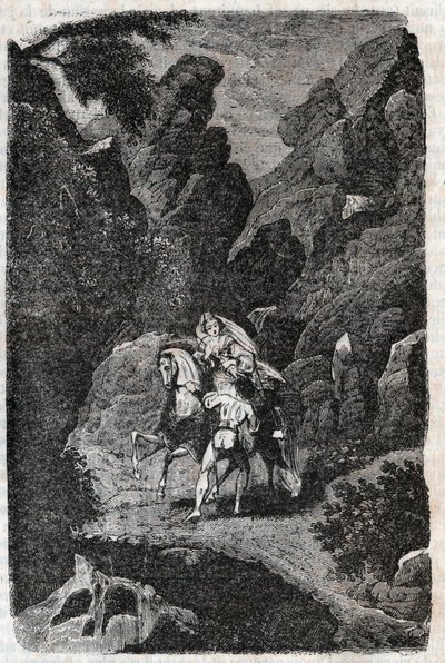 Argie angrebet efter ordre fra sin brudgom - indgravering af 1851 fra "" Furious Roland"" (Orlando furioso) (1500-tallet) af Ludovico Ariosto, kendt som Ariosta - Udgave oversat fra italiensk af greven af Tressan og udgivet af Gustave Harvar af Unknown artist