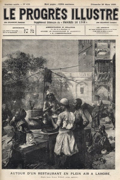 Omkring en udendørs restaurant i Lahore, Pakistan - cover af "The illustrious progress"" fra marts 1899 - af Unknown artist