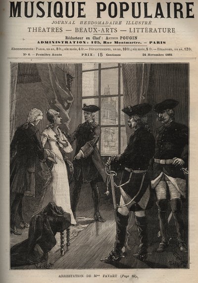 Anholdelse af Madame Favart Marie Justine Benoite Duronceray, dit Madame Favart (1727-1772), fransk komiker og sangerinde, offer for tilnærmelser af Maurice af Sachsen (1696-1750), blev arresteret af ham og holdt i klostret Penitentes under den største sek af Unknown artist