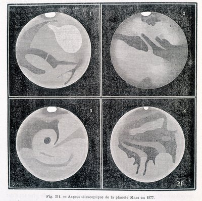 Teleskopiske aspekter af planeten Mars i 1877 - i "" Popular Astronomy "" af Camille Flammarion, red. Marpon & Flammarion af Unknown artist