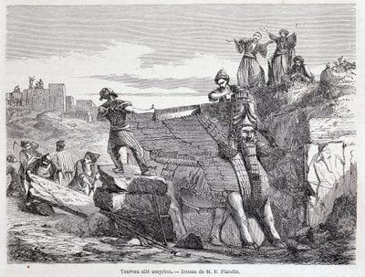 Assyrisk vinget tyr på stedet for Nineve - i “” Tour du monde”” 1. sem. 1863. af Unknown artist