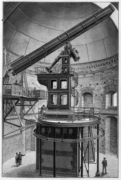 Astronomiske briller af hr. Janssen, medlem af instituttet, direktør for Observatoriet for Fysisk Astronomi i Meudon. Indgravering i "" La Nature: revue des sciences et de leurs applications aux arts et a l
