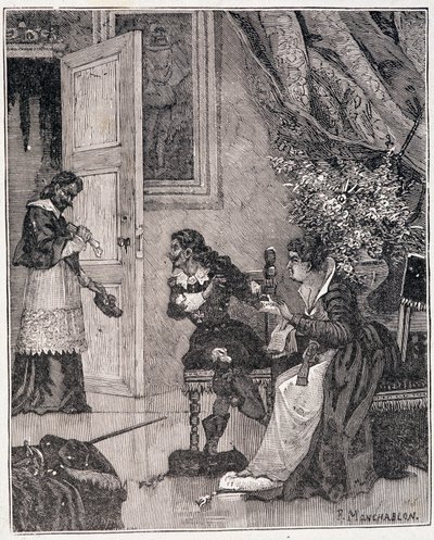 På det tidspunkt, hvor Marie de Medicis forsvarede sin sag, trådte kardinalen ind (Journee des dupes), en illustration i "Paris a travers les siecles" af Kenouillac af Unknown artist