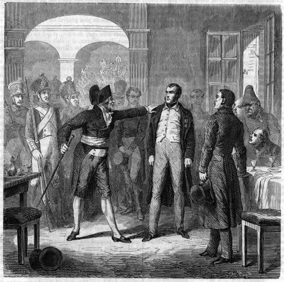 Forsøg på oprør af byen Toulon: arrestation af Carbonaro (kulmager) Armand Valle, tidligere kaptajn for Napoleon Armees i 1822. af Unknown artist