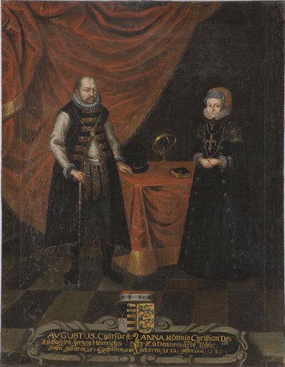 Auguste I, electeur de Saxe et princesse Anne du Danemark - Portræt af Augustus (1526-1586), kurfyrst af Sachsen og Anne af Danmark (1532-1585), kurfyrste af Sachsen, Anonym . Olie på lærred. Mål: 103x79,5 cm. Nationalmuseum Stockholm af Unknown artist