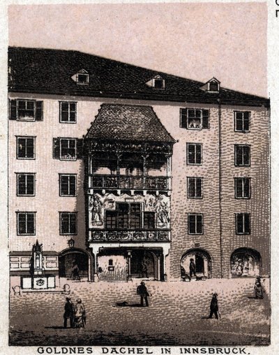 Østrigsk Tyrol: udsigt fra balkonen siger det gyldne tag (Goldnes Dachel) i Innsbruck. i "" Verden illustrerer 168 visninger"" Udateret (slutningen af det 19. århundrede) af Unknown artist
