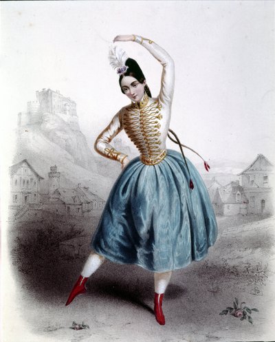 Den østrigske danserinde Fanny Elssler (1810-1884) i balletten "The Krakow" (La sigøjner) 1842 1800-talstryk af Unknown artist